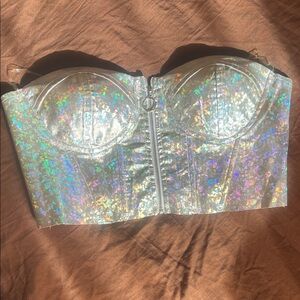 Charlotte Russe Silver Holographic Crop Top